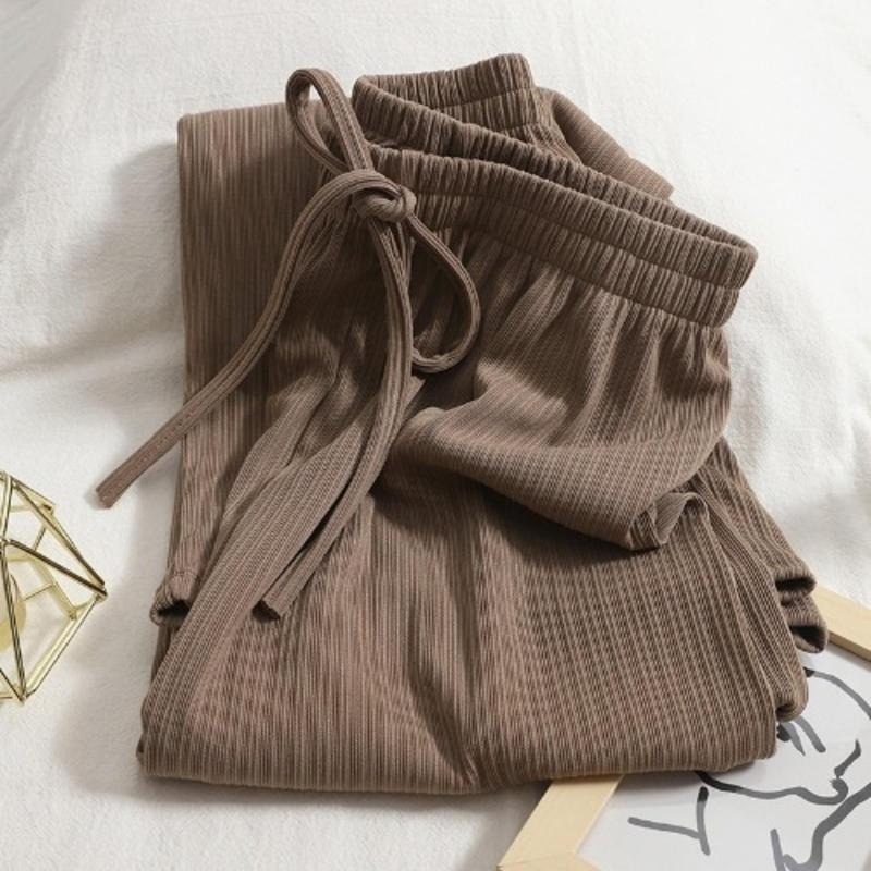 【Helena】冰絲高腰寬褲 薄款鬆緊腰闊腿褲 大尺碼垂墜感顯瘦直筒寬鬆涼感繫帶韓版休閒褲 長褲女【C1208】-細節圖7