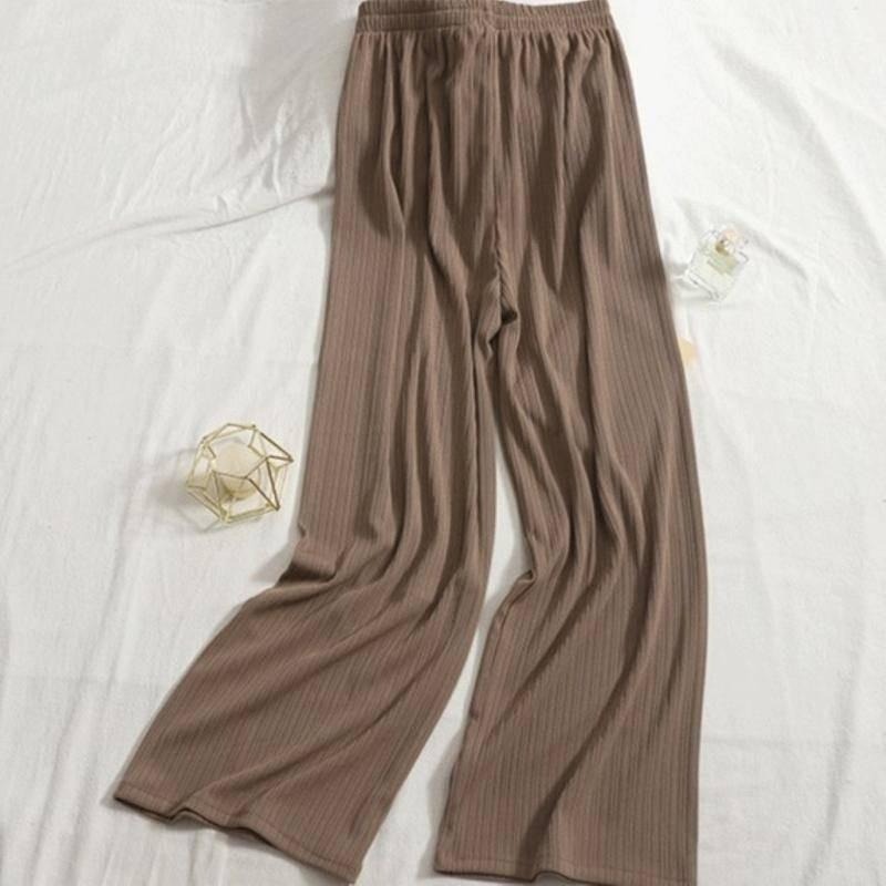 【Helena】冰絲高腰寬褲 薄款鬆緊腰闊腿褲 大尺碼垂墜感顯瘦直筒寬鬆涼感繫帶韓版休閒褲 長褲女【C1208】-細節圖8