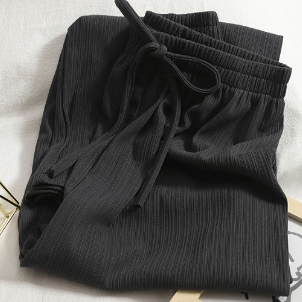 【Helena】冰絲高腰寬褲 薄款鬆緊腰闊腿褲 大尺碼垂墜感顯瘦直筒寬鬆涼感繫帶韓版休閒褲 長褲女【C1208】-規格圖9