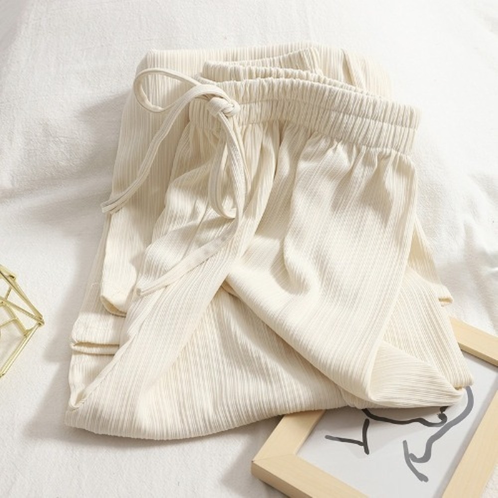 【Helena】冰絲高腰寬褲 薄款鬆緊腰闊腿褲 大尺碼垂墜感顯瘦直筒寬鬆涼感繫帶韓版休閒褲 長褲女【C1208】-規格圖9