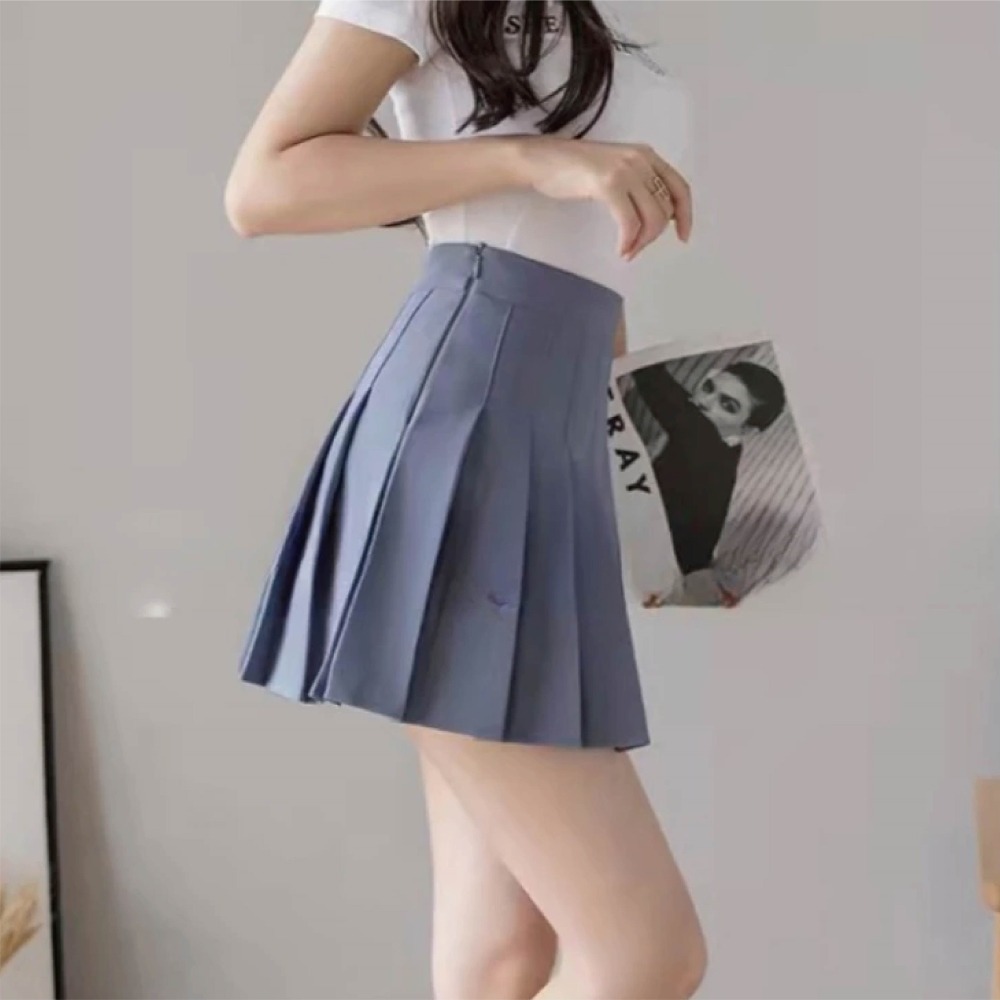 【Helena】高腰抗皺百褶短裙 顯瘦A字短裙 內有安全褲 韓版防走光百搭多碼質感半身裙  裙子女 女裝【C155】-細節圖4