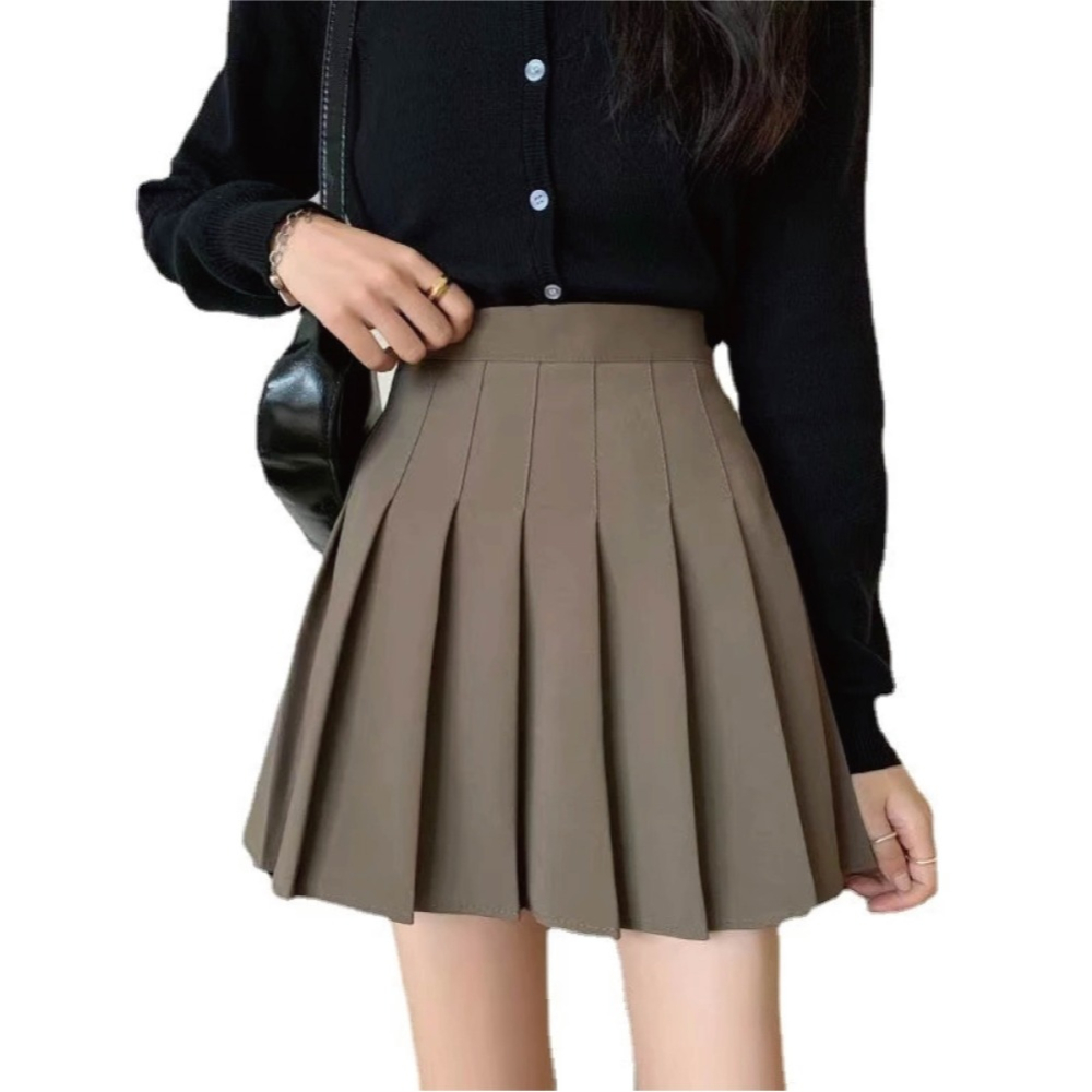 【Helena】高腰抗皺百褶短裙 顯瘦A字短裙 內有安全褲 韓版防走光百搭多碼質感半身裙  裙子女 女裝【C155】-細節圖9