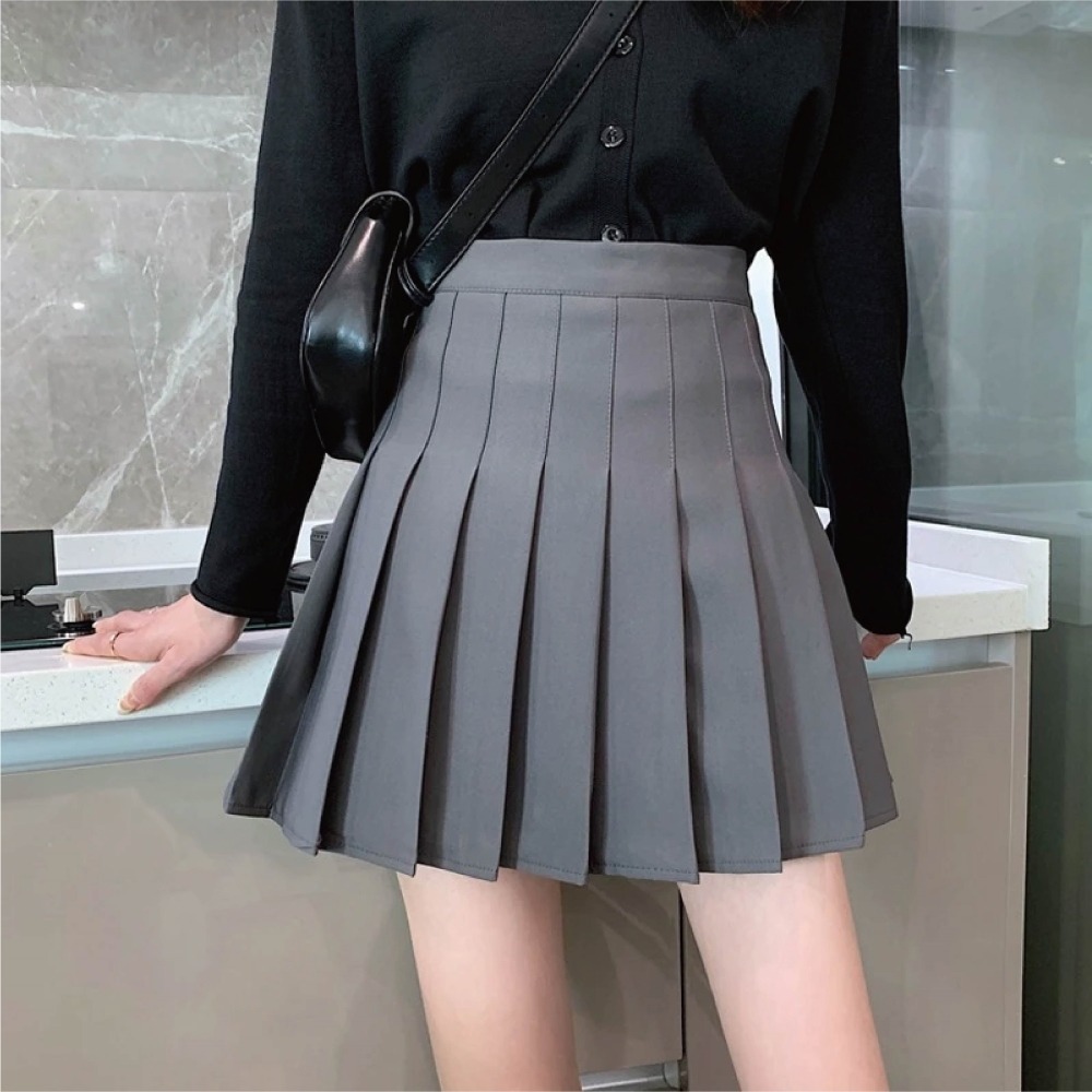 【Helena】高腰抗皺百褶短裙 顯瘦A字短裙 內有安全褲 韓版防走光百搭多碼質感半身裙  裙子女 女裝【C155】-規格圖9