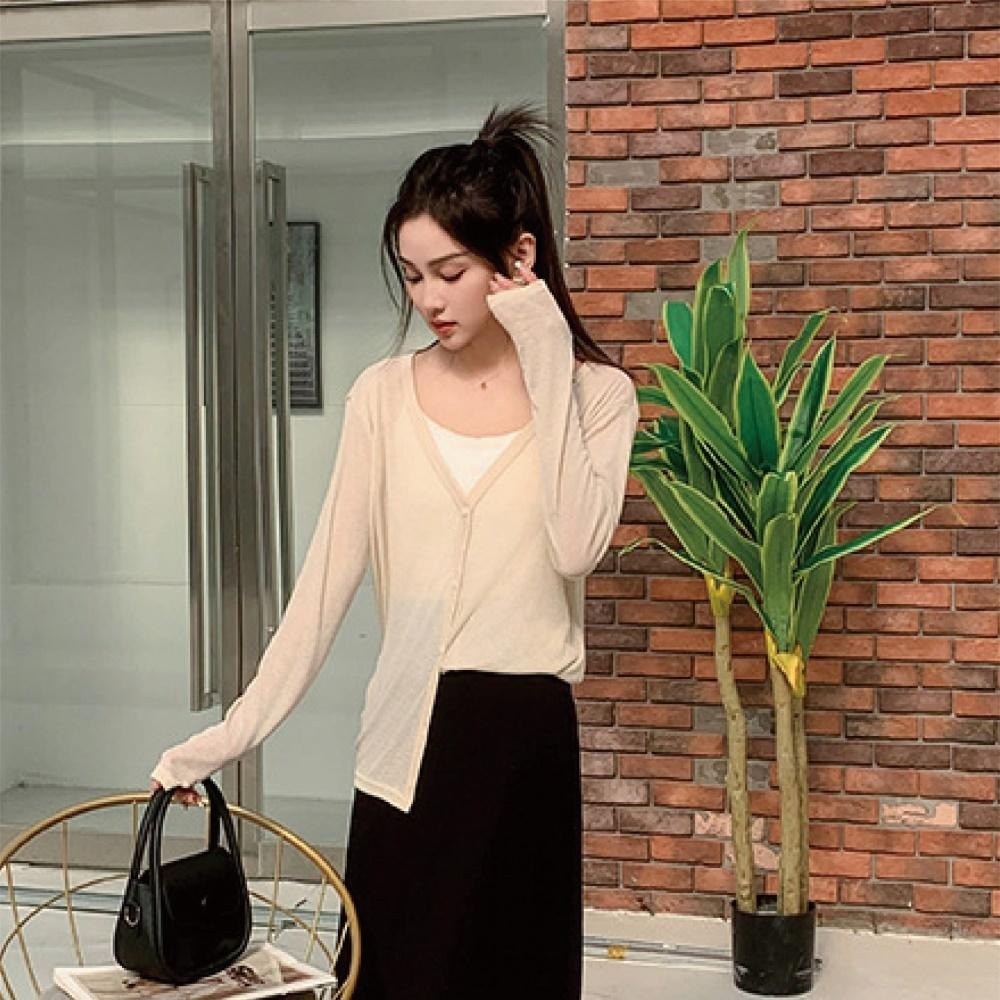 【Helena】孔雀天絲防曬外套 輕薄防曬衫 長袖針織衫 薄款外套 素色清新顯瘦百搭小開衫 上衣女【A1131】-細節圖5