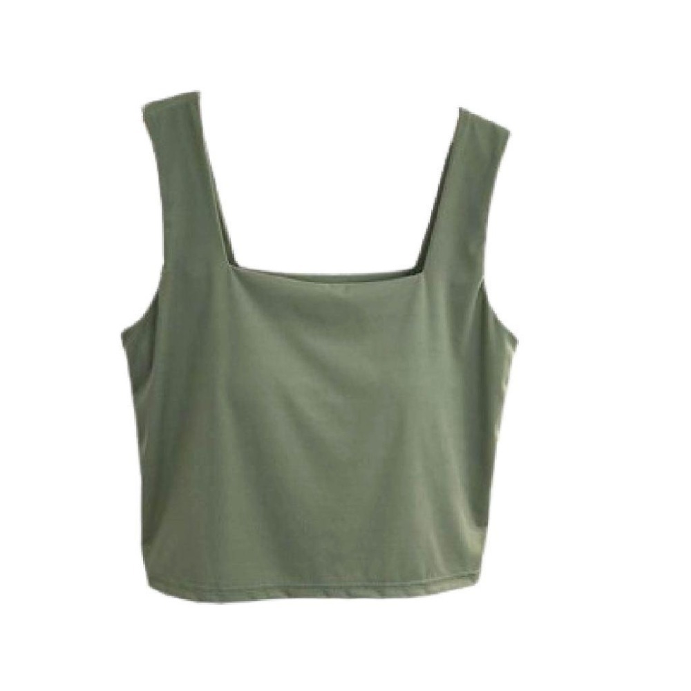 【Helena】冰絲方領背心 寬肩吊帶背心 胸墊運動外穿夏季內搭衣 露臍短款打底上衣 背心 上衣女【A172】-細節圖9