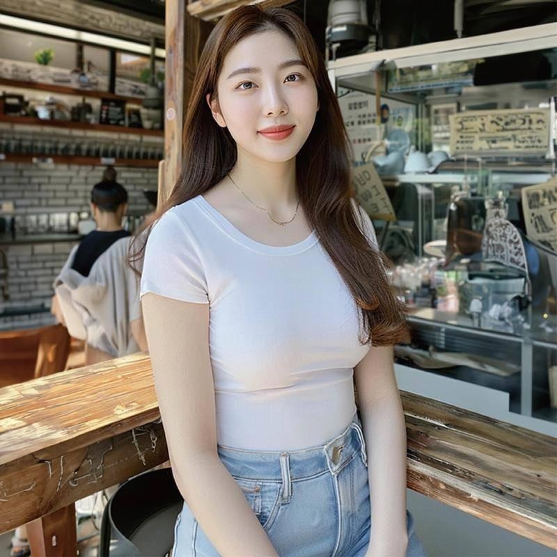 【Helena】螺紋冰絲短袖上衣 彈力U領上衣 短袖t恤 短袖打底衫 高彈涼感修身顯瘦圓領上衣 上衣女【A1167】-細節圖6