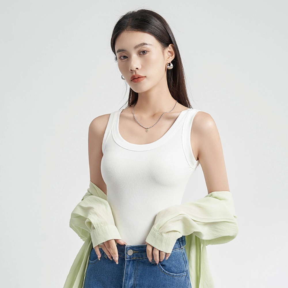 【海麗娜】螺紋寬肩帶背心 無袖上衣 吊帶背心 打底衣 上衣 素色顯瘦百搭打底內搭休閒運動 背心女 上衣女【A1150】-細節圖8