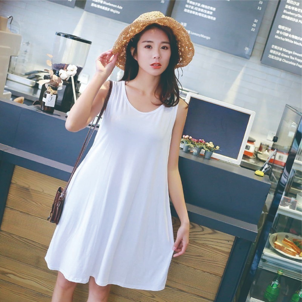 【Helena】莫代爾連身裙 無袖背心裙 孕婦裝 A字裙 中長款洋裝 寬鬆大尺碼家居打底裙 睡裙 孕婦裝【A1146】-細節圖3