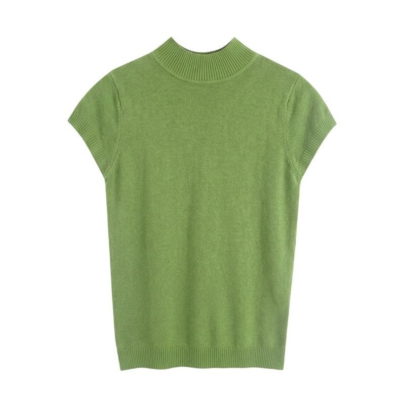 【限時購】【海麗娜】包心紗半高領針織上衣 短袖針織 毛衣背心 素色簡約韓版顯瘦氣質優雅包芯上衣 針織衫【A267】-規格圖10