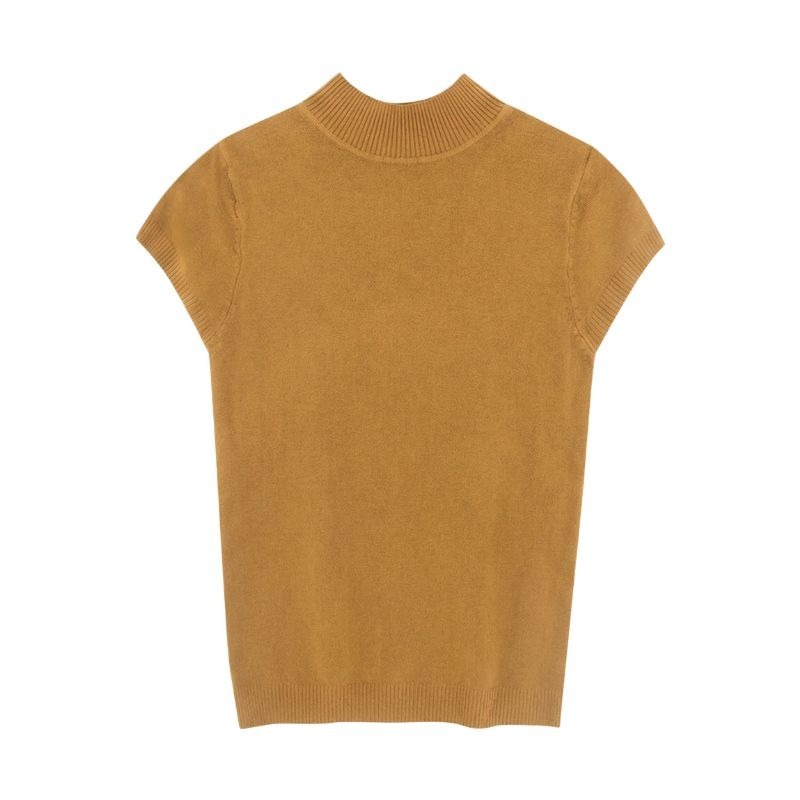 【限時購】【海麗娜】包心紗半高領針織上衣 短袖針織 毛衣背心 素色簡約韓版顯瘦氣質優雅包芯上衣 針織衫【A267】-規格圖10