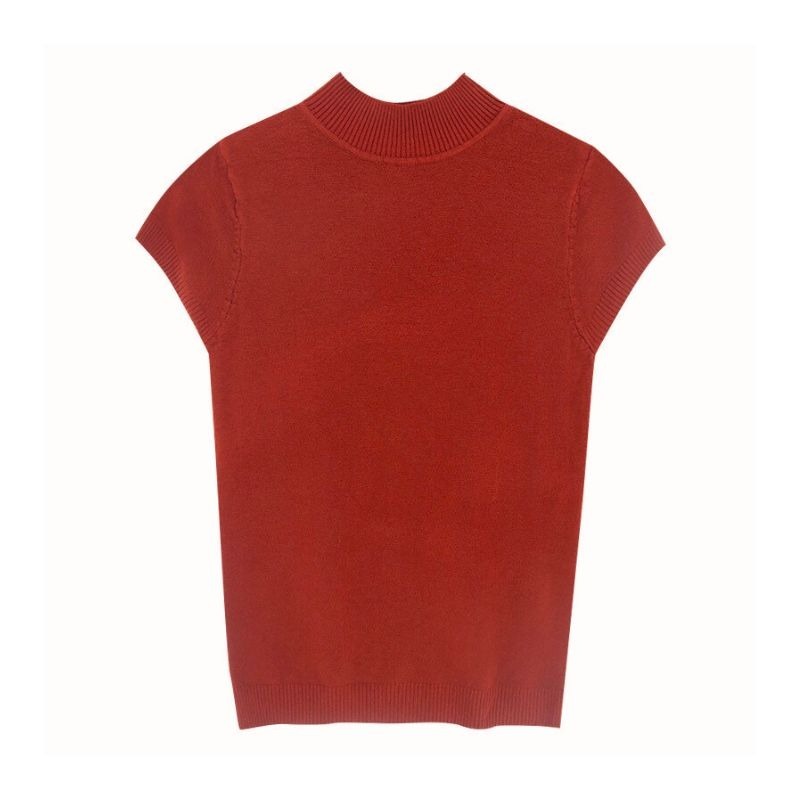 【限時購】【海麗娜】包心紗半高領針織上衣 短袖針織 毛衣背心 素色簡約韓版顯瘦氣質優雅包芯上衣 針織衫【A267】-規格圖10