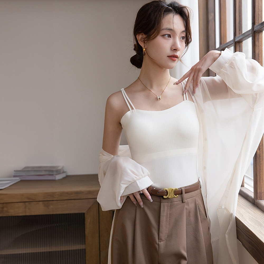 【Helena】雙肩細肩帶bra top小可愛 涼感外穿吊帶背心 含胸墊美背透氣冰絲無鋼圈罩杯背心 女裝【A1165】-細節圖6