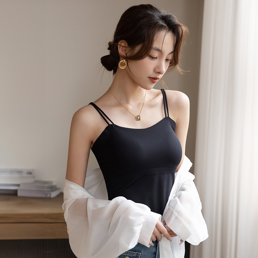 【Helena】雙肩細肩帶bra top小可愛 涼感外穿吊帶背心 含胸墊美背透氣冰絲無鋼圈罩杯背心 女裝【A1165】-規格圖9