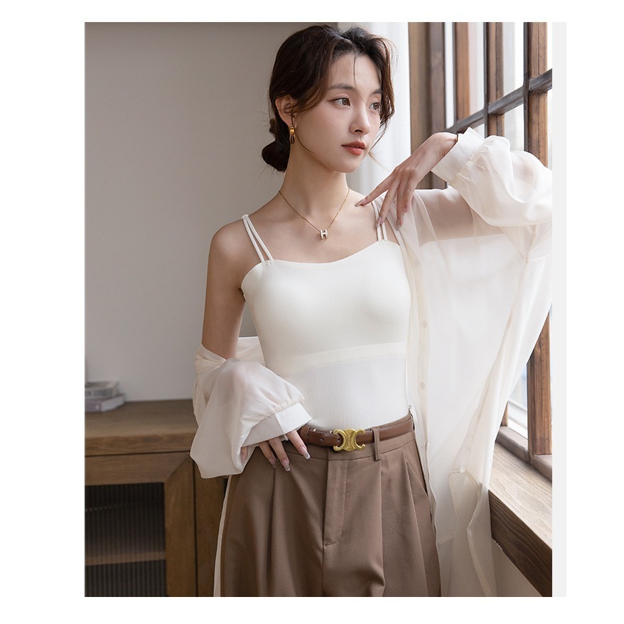 【Helena】雙肩細肩帶bra top小可愛 涼感外穿吊帶背心 含胸墊美背透氣冰絲無鋼圈罩杯背心 女裝【A1165】-規格圖9