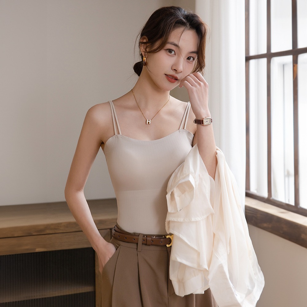 【Helena】雙肩細肩帶bra top小可愛 涼感外穿吊帶背心 含胸墊美背透氣冰絲無鋼圈罩杯背心 女裝【A1165】-規格圖9