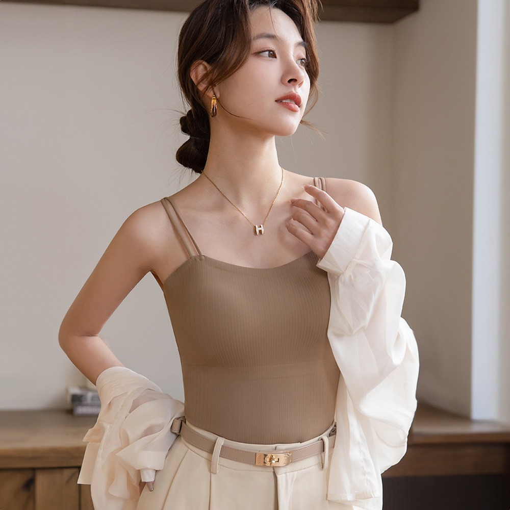 【Helena】雙肩細肩帶bra top小可愛 涼感外穿吊帶背心 含胸墊美背透氣冰絲無鋼圈罩杯背心 女裝【A1165】-規格圖9