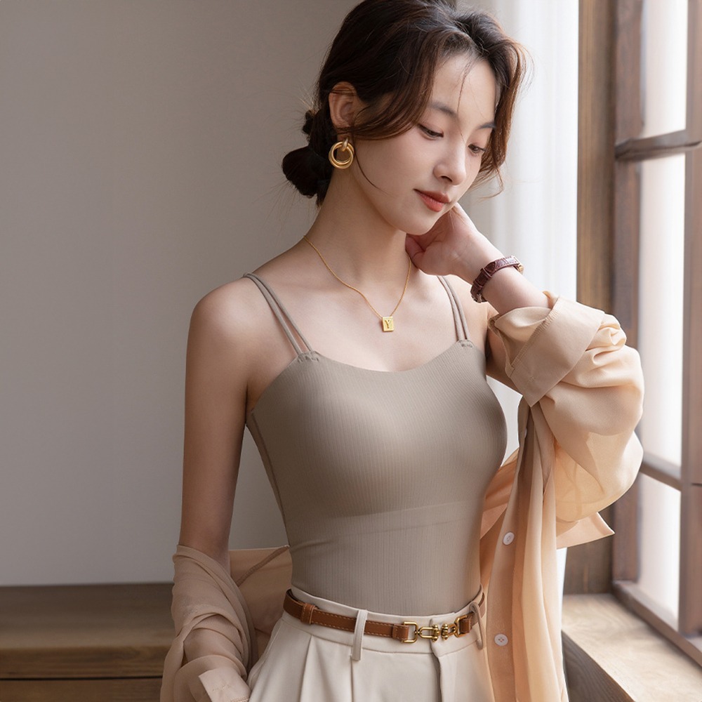 【Helena】雙肩細肩帶bra top小可愛 涼感外穿吊帶背心 含胸墊美背透氣冰絲無鋼圈罩杯背心 女裝【A1165】-規格圖9