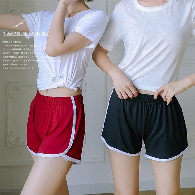 【Helena】真理褲 休閒短褲 運動短褲 高腰短褲 女生短褲 韓系學院風百搭鬆緊腰寬鬆簡約闊腿褲熱褲子【C1136】-細節圖2