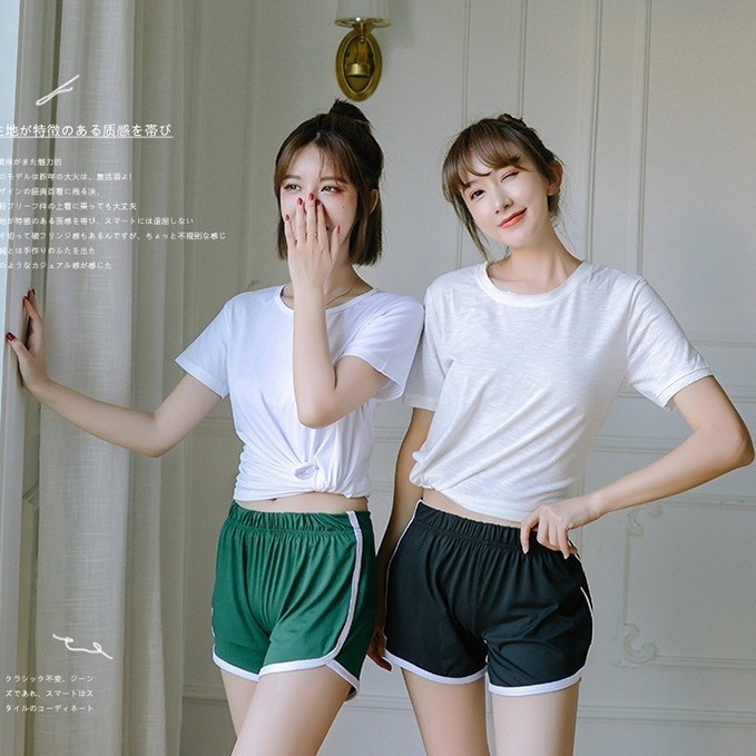 【Helena】真理褲 休閒短褲 運動短褲 高腰短褲 女生短褲 韓系學院風百搭鬆緊腰寬鬆簡約闊腿褲熱褲子【C1136】-細節圖4