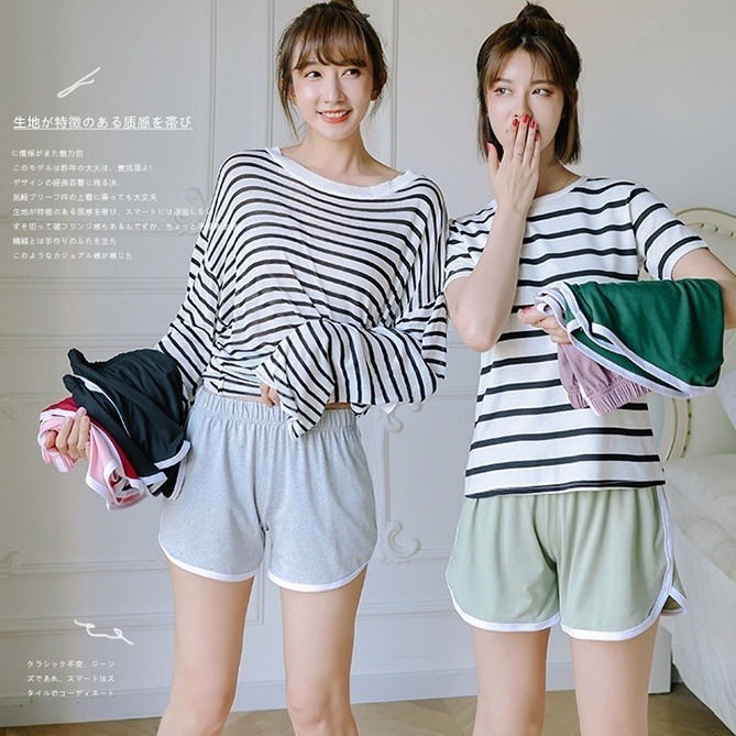 【Helena】真理褲 休閒短褲 運動短褲 高腰短褲 女生短褲 韓系學院風百搭鬆緊腰寬鬆簡約闊腿褲熱褲子【C1136】-細節圖5