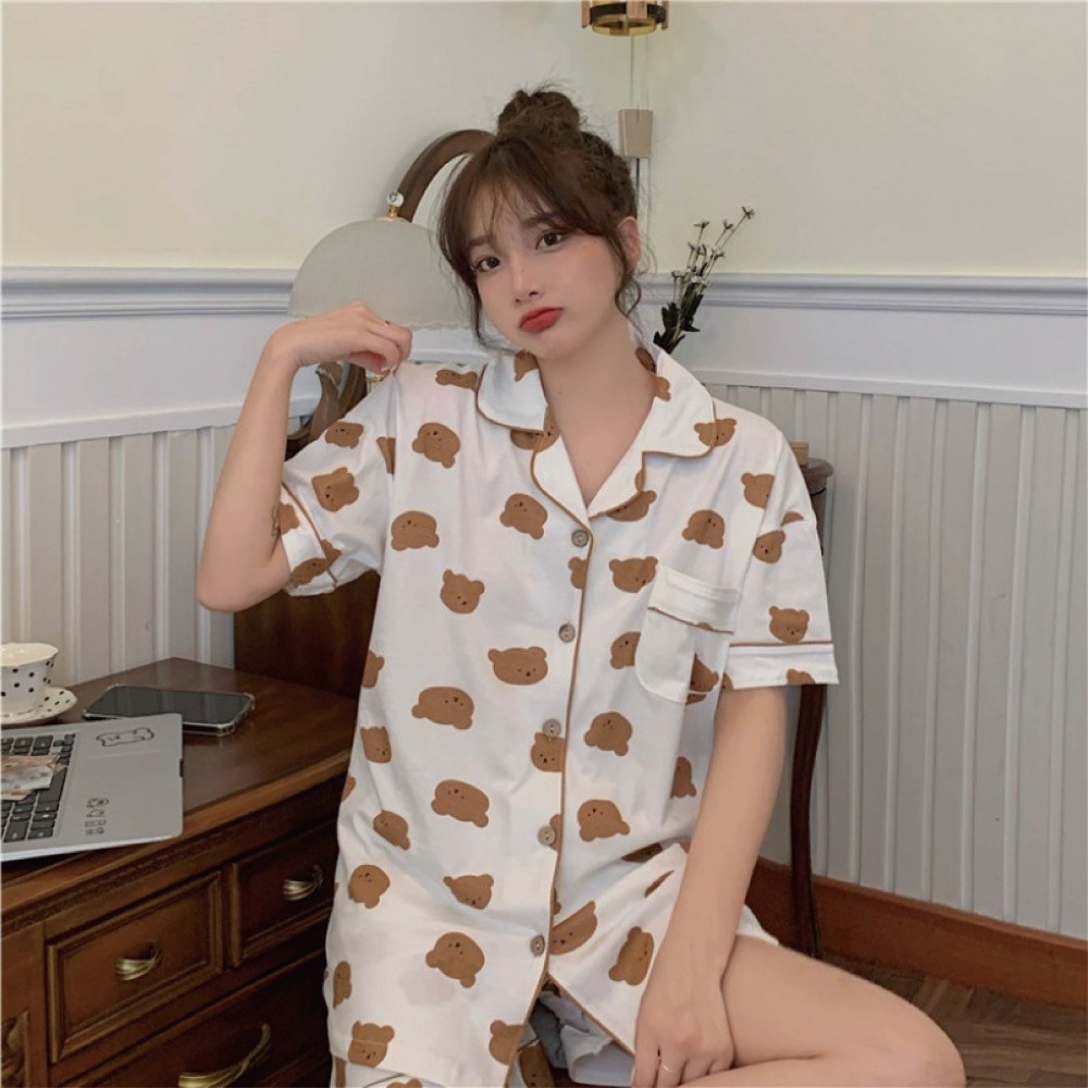 【Helena】甜美可愛女生 乳牛睡衣 小熊睡衣 開衫短袖睡衣 兩件式家居服 長褲  睡衣套裝 睡衣女【A1118】-規格圖9