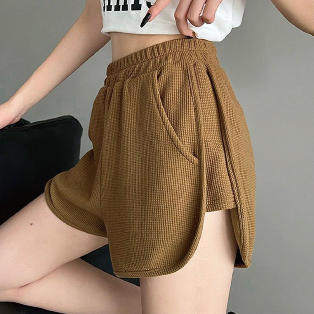 【Helena】華夫格短褲 闊腿褲 真理褲 韓版寬鬆顯瘦高腰大碼休閒運動短褲 女褲 褲子【C1107】-細節圖2