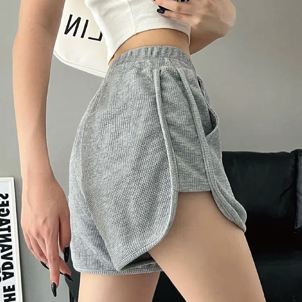 【Helena】華夫格短褲 闊腿褲 真理褲 韓版寬鬆顯瘦高腰大碼休閒運動短褲 女褲 褲子【C1107】-細節圖4