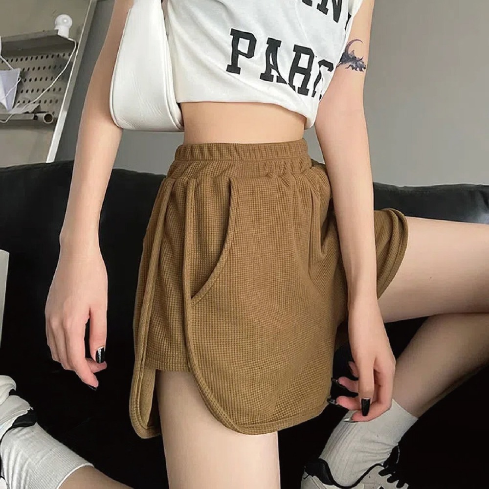 【Helena】華夫格短褲 闊腿褲 真理褲 韓版寬鬆顯瘦高腰大碼休閒運動短褲 女褲 褲子【C1107】-細節圖6