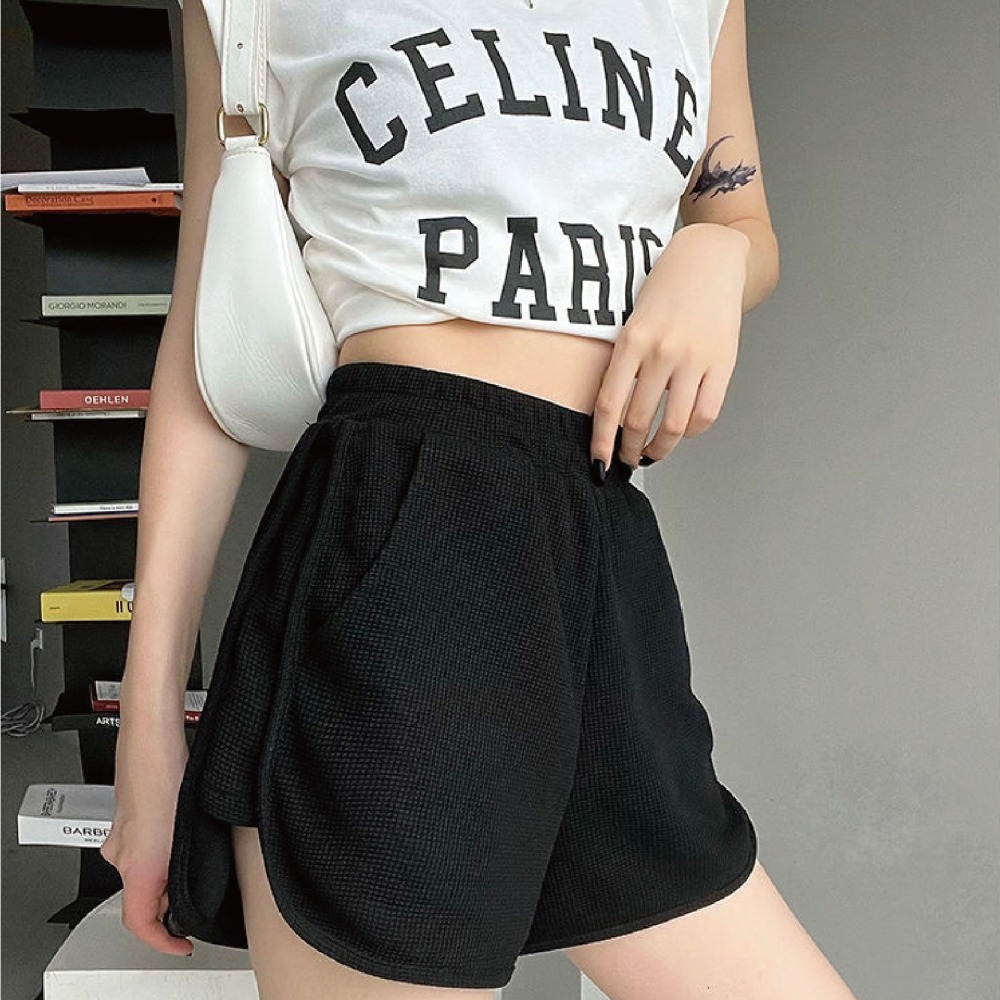 【Helena】華夫格短褲 闊腿褲 真理褲 韓版寬鬆顯瘦高腰大碼休閒運動短褲 女褲 褲子【C1107】-細節圖8