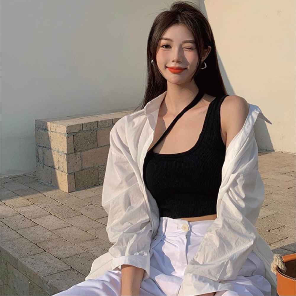 【Helena】韓版美背吊帶打底背心 帶胸墊 上衣 單肩背心 斜肩甜美V領抹胸內搭打底背心 背心女【B141】-細節圖6