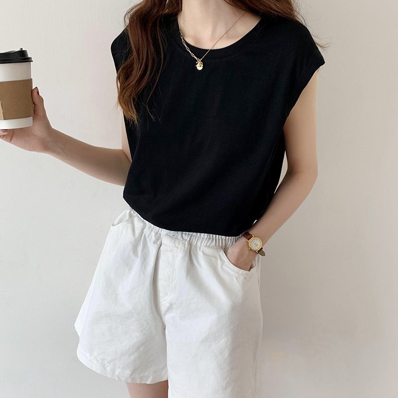 【Helena】寬鬆素色無袖上衣 背心上衣 寬鬆顯瘦背心 衣服 短袖t恤 素T 女裝【A1179】-細節圖2