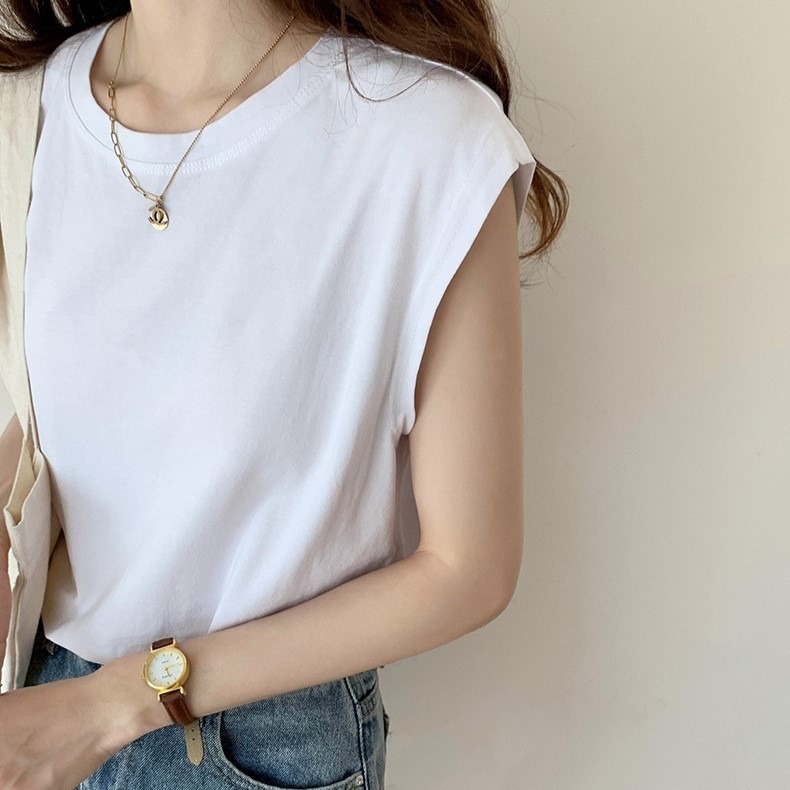 【Helena】寬鬆素色無袖上衣 背心上衣 寬鬆顯瘦背心 衣服 短袖t恤 素T 女裝【A1179】-細節圖3