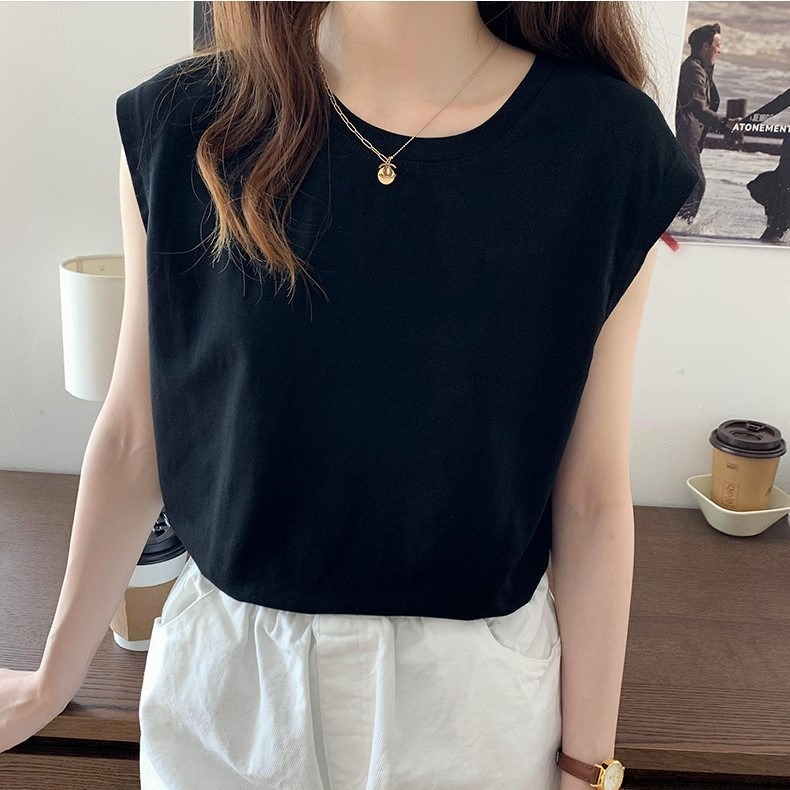 【Helena】寬鬆素色無袖上衣 背心上衣 寬鬆顯瘦背心 衣服 短袖t恤 素T 女裝【A1179】-細節圖4