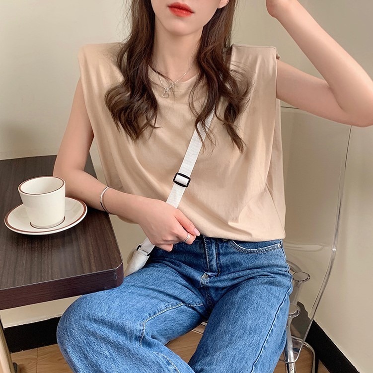 【Helena】寬鬆素色無袖上衣 背心上衣 寬鬆顯瘦背心 衣服 短袖t恤 素T 女裝【A1179】-細節圖5