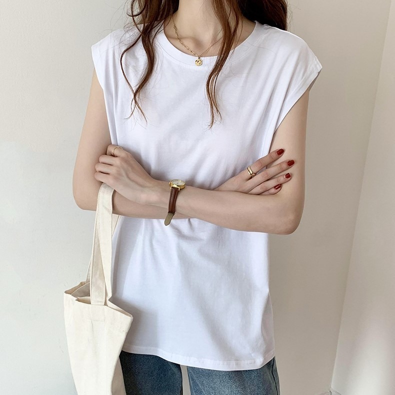 【Helena】寬鬆素色無袖上衣 背心上衣 寬鬆顯瘦背心 衣服 短袖t恤 素T 女裝【A1179】-細節圖6