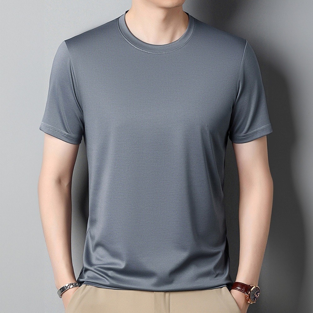 【Helena】冰絲速乾短袖上衣 涼感上衣 t恤 大碼素t 男裝 衣服 短袖男 素色圓領寬鬆薄款短袖上衣【A30】-細節圖3