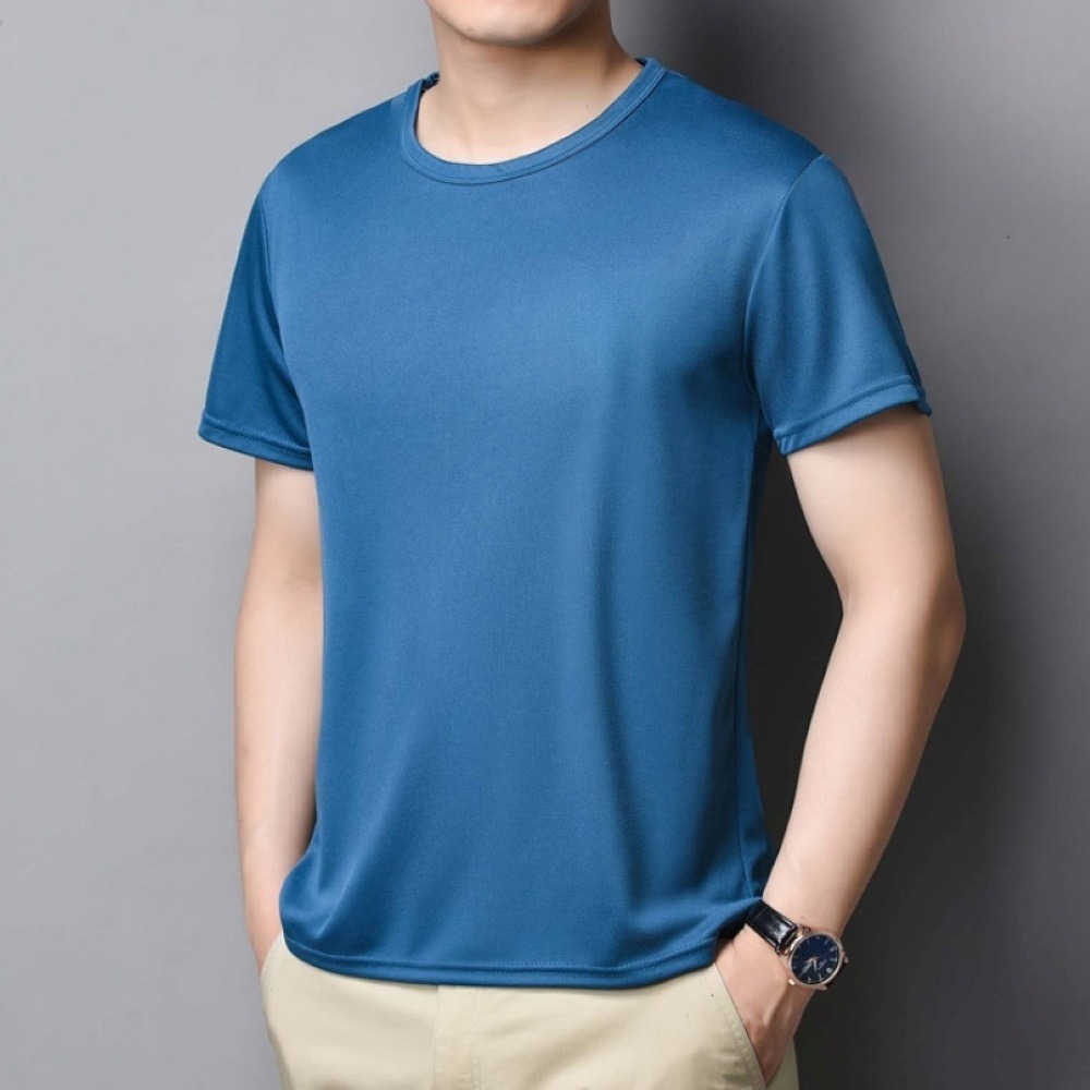 【Helena】冰絲速乾短袖上衣 涼感上衣 t恤 大碼素t 男裝 衣服 短袖男 素色圓領寬鬆薄款短袖上衣【A30】-細節圖5