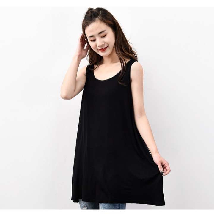 【Helena】莫代爾無袖背心裙 孕婦裝 A字裙 中長款洋裝 寬鬆大尺碼家居打底裙 睡裙 連身裙【A1146】-細節圖3