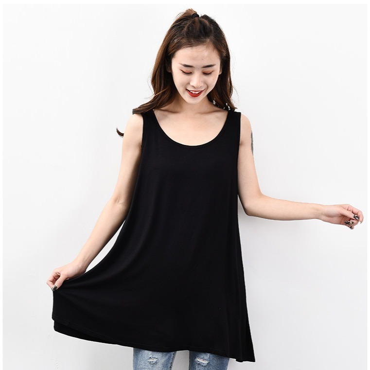 【Helena】莫代爾無袖背心裙 孕婦裝 A字裙 中長款洋裝 寬鬆大尺碼家居打底裙 睡裙 連身裙【A1146】-細節圖8