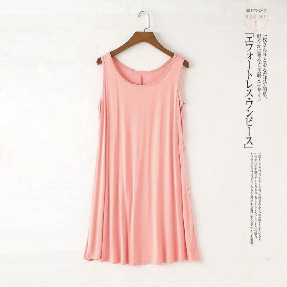 【Helena】莫代爾無袖背心裙 孕婦裝 A字裙 中長款洋裝 寬鬆大尺碼家居打底裙 睡裙 連身裙【A1146】-規格圖9