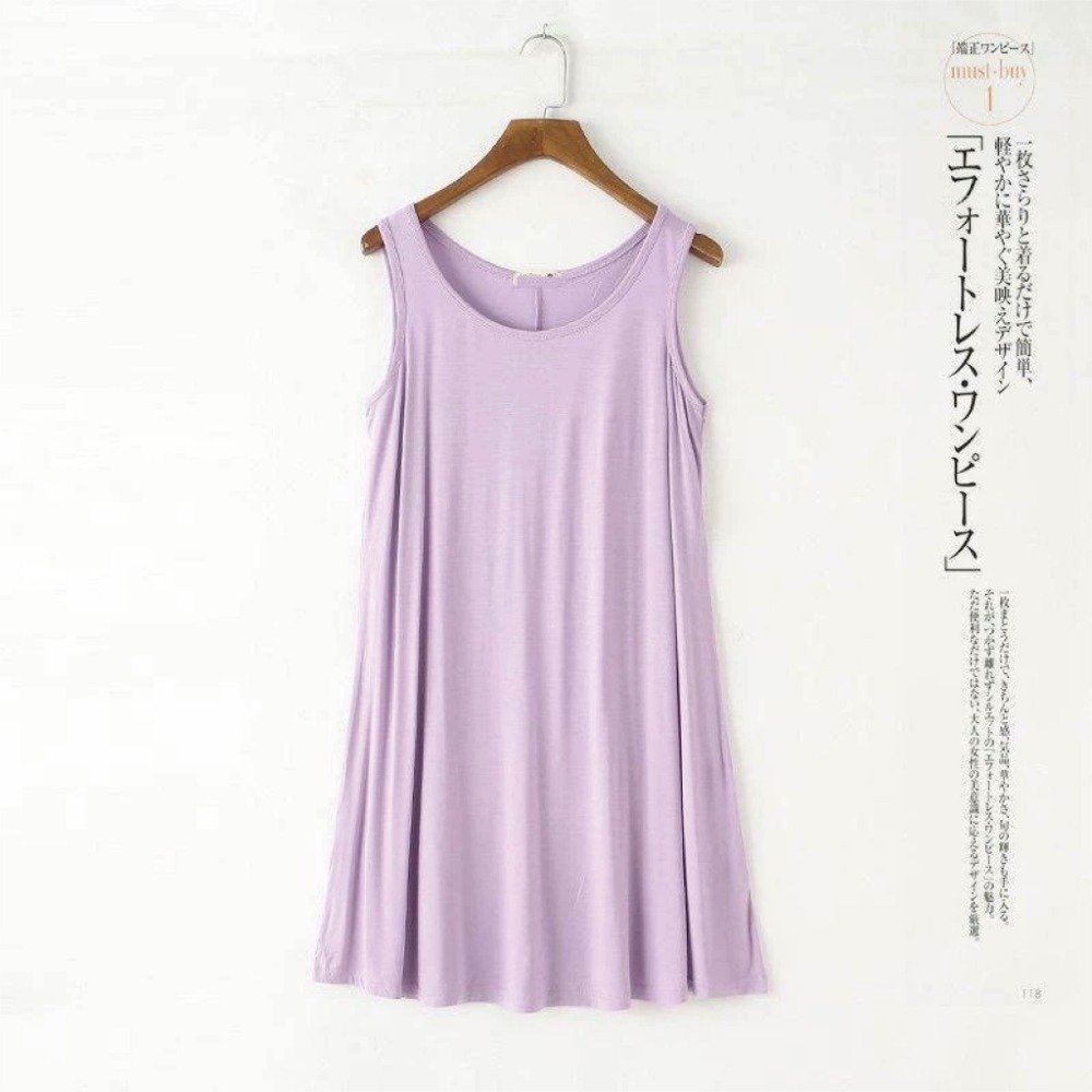 【Helena】莫代爾無袖背心裙 孕婦裝 A字裙 中長款洋裝 寬鬆大尺碼家居打底裙 睡裙 連身裙【A1146】-規格圖9