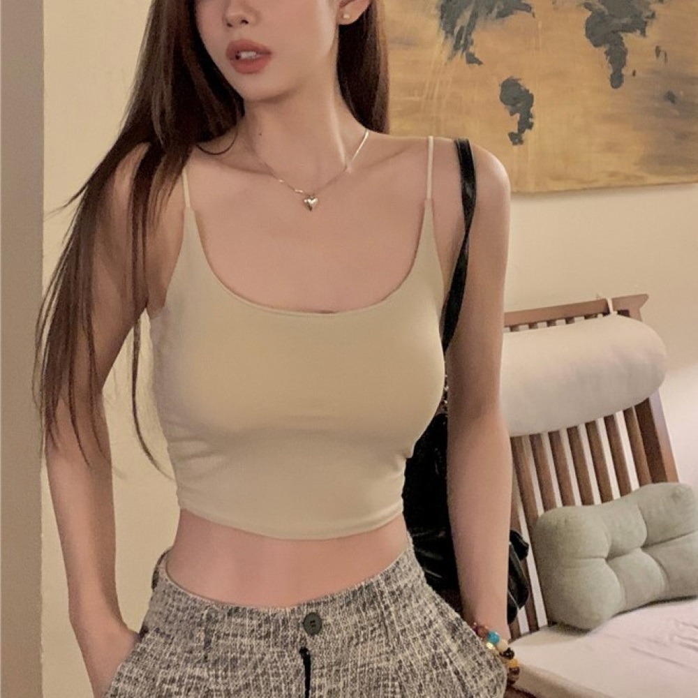 【限時購】【海麗娜】冰絲一體式帶胸墊美背背心 透氣免穿內衣小可愛 親膚細肩帶胸墊背心 涼感舒適內搭【B182】-細節圖4