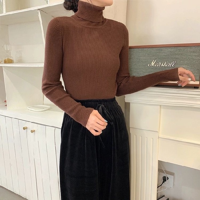 【Helena】超柔款親膚 高領坑條針織上衣 百搭上衣 打底衣 毛衣 秋冬防寒禦寒保暖穿搭內搭針織長袖上衣【A22】-規格圖9