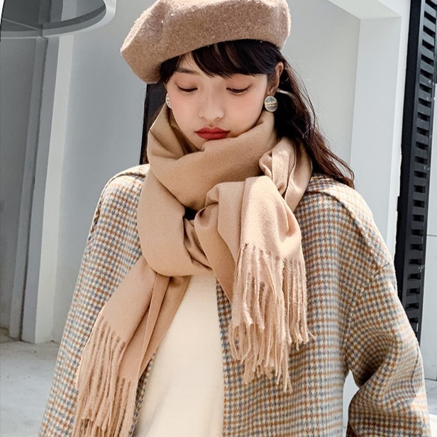 【7-ELEVEN門市團購】仿羊絨長款圍巾 羊絨手感純色流蘇圍巾 披巾 披肩 脖圍 情侶保暖百搭單色披肩【D86】-細節圖5