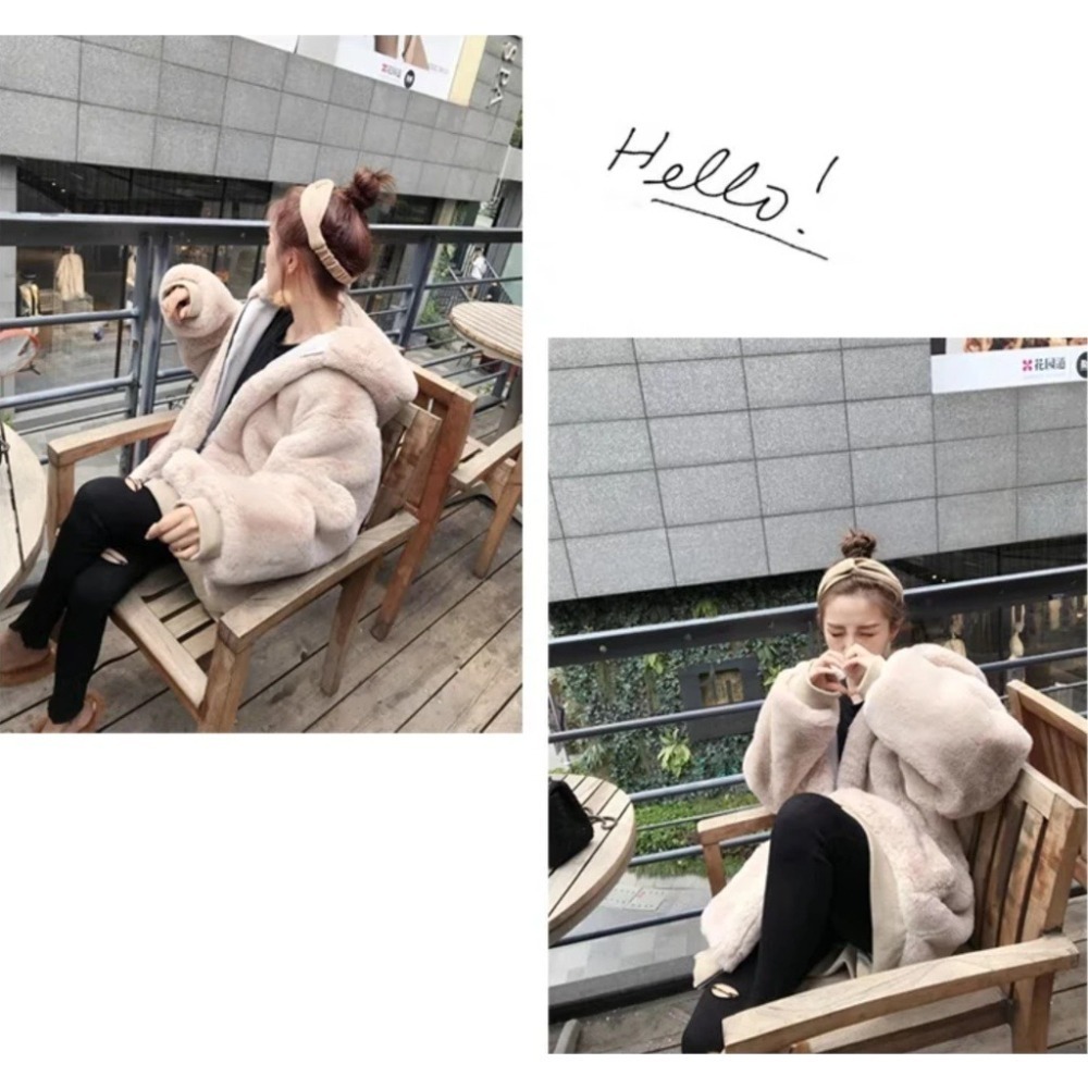 【Helena】韓版毛毛絨皮草外套女 中長款 冬季繭型 拉鍊 仿兔毛 內裏鋪棉 連帽大衣寬鬆 刷毛大外套【A2178】-細節圖2