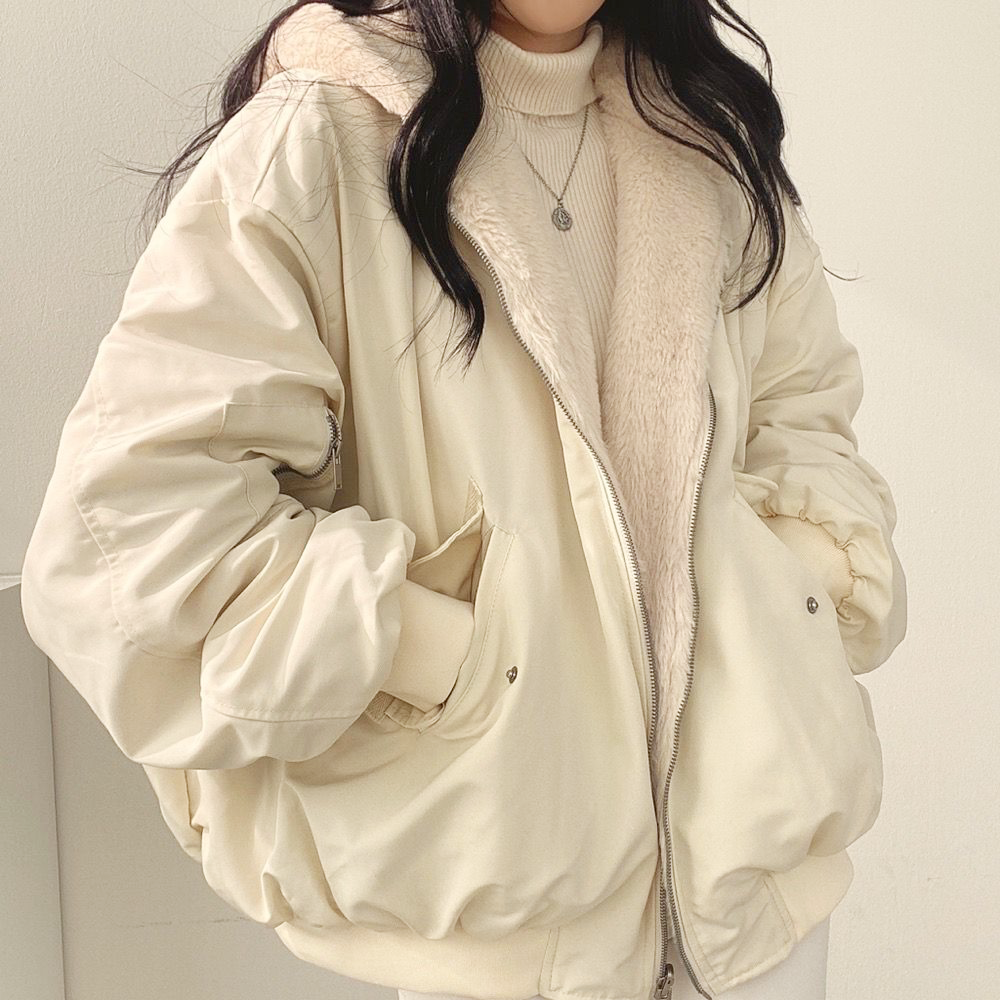 【Helena】羊羔毛連帽外套 兩穿外套 飛行外套 毛衣 長袖上衣 加絨韓版保暖寬鬆百搭開衫衣 大衣【A282】-規格圖6