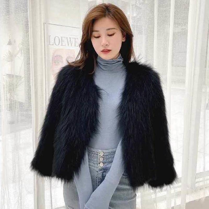 【海麗娜】韓版毛絨皮草外套 仿狐狸毛 短版上衣 毛衣外套 典雅純色V領寬鬆休閒百搭開衫衣 外套女【A2116】-細節圖4