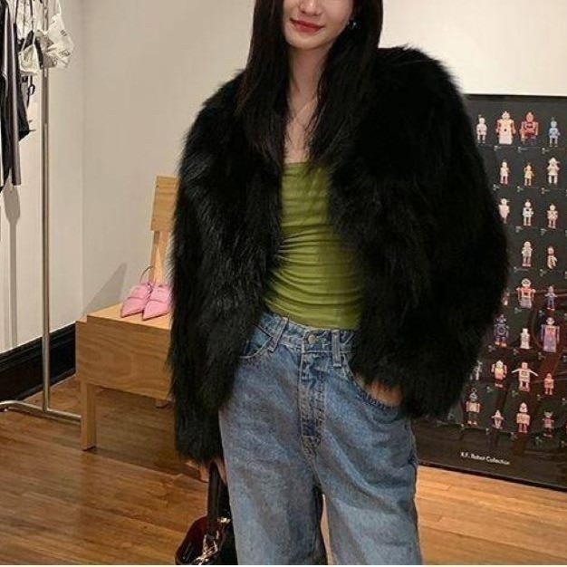 【海麗娜】韓版毛絨皮草外套 仿狐狸毛 短版上衣 毛衣外套 典雅純色V領寬鬆休閒百搭開衫衣 外套女【A2116】-規格圖10