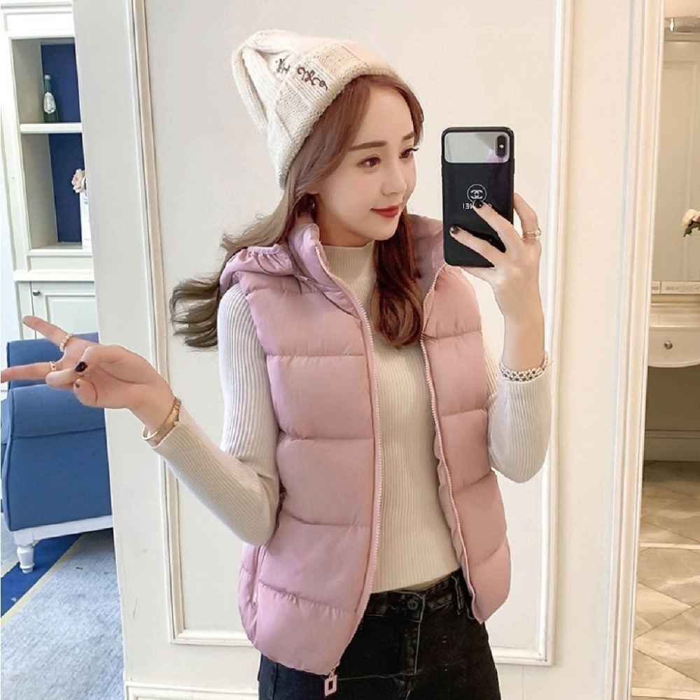 【限時購】【海麗娜】羽絨棉背心 連帽背心 羽絨棉馬甲 短版背心 麵包服 抗寒保暖修身顯瘦百搭背心【A2101】-細節圖7