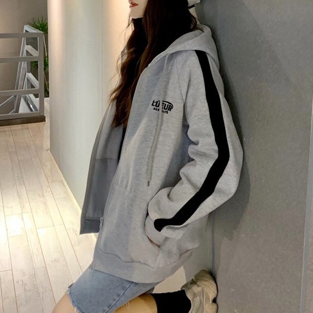 【Helena】長袖外套 連帽外套 衛衣外套 拉鍊外套 帽t 連帽衛衣 寬鬆顯瘦百搭原宿風學院風 上衣女【A232】-細節圖6